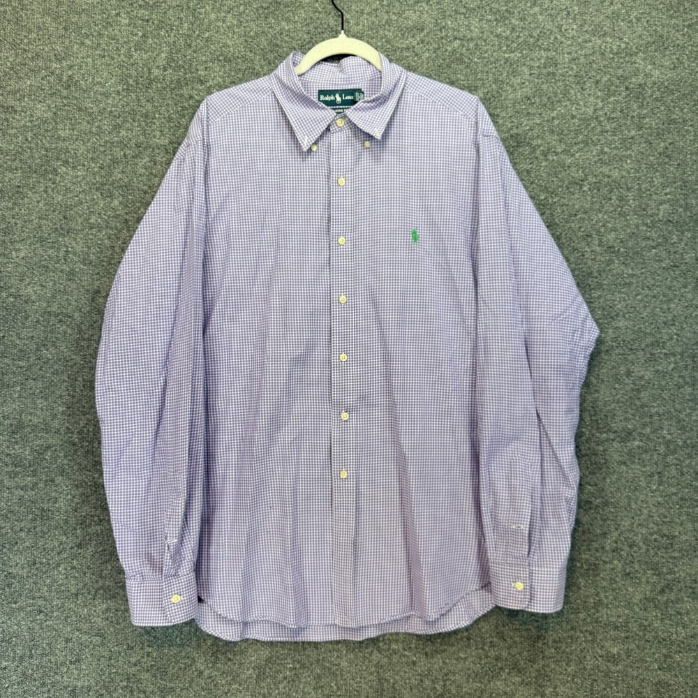 Ralph Lauren Button Downโ Shirt Mens XL Purple Gingham Classic Fit Green Pony